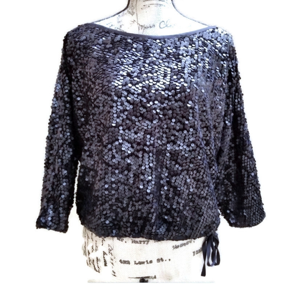 SILENCE + NOISE SEQUIN BLACK TOP SIZE M - Picture 1 of 8